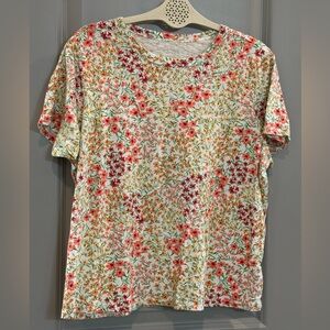 Old Navy White Floral Short Sleeve Tee with Pink & Orange Blooms